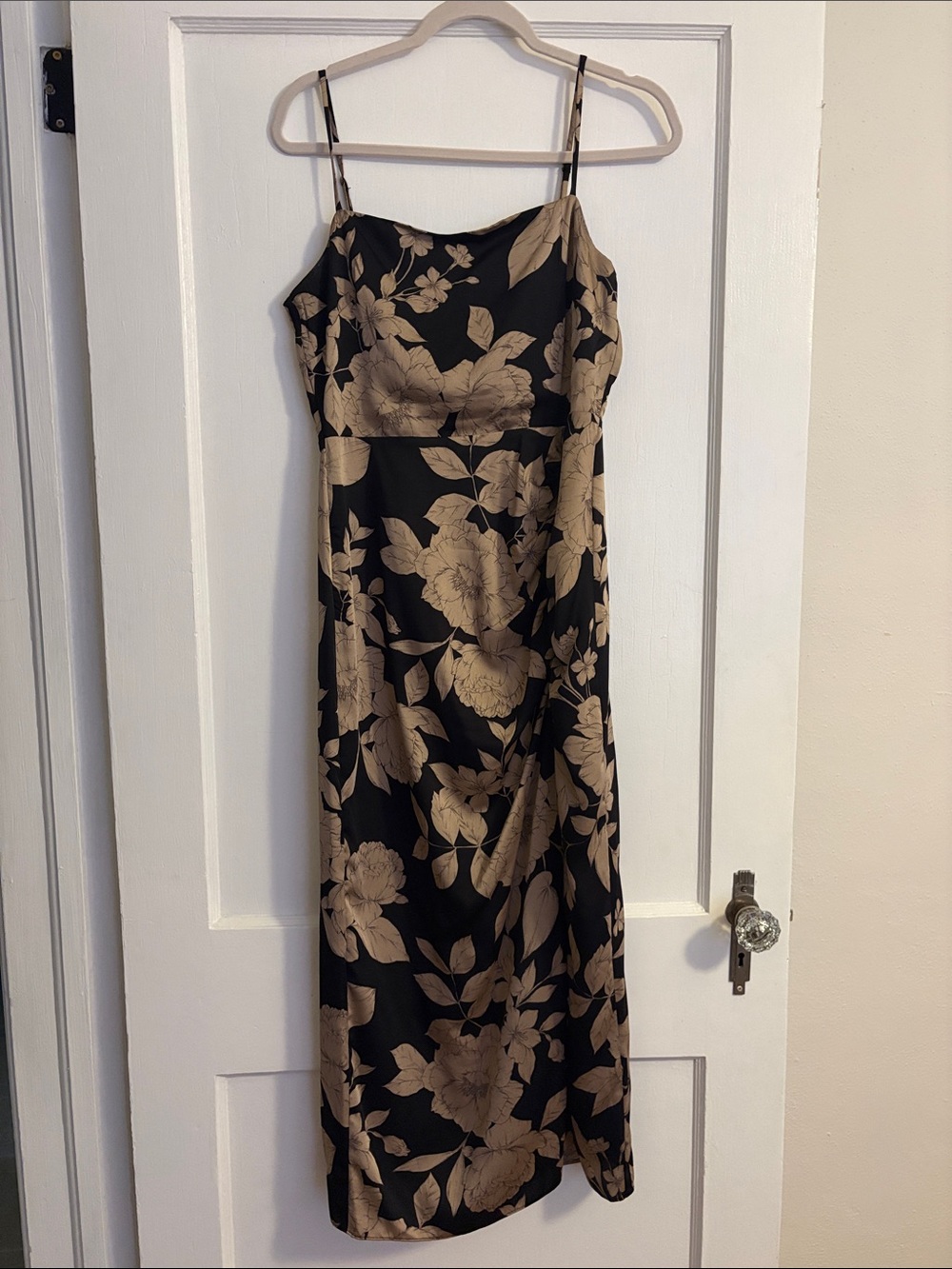 Taylor Black Midi Slip Dress with Tan Floral Print